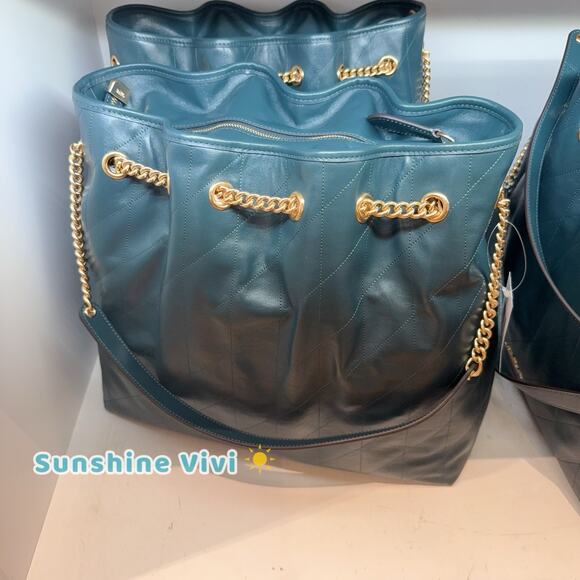 NWT Coach Evelyn Large Shoulder Bag With Quilting CCZ81 Leather IM/DARK TEAL - Picture 5 of 7